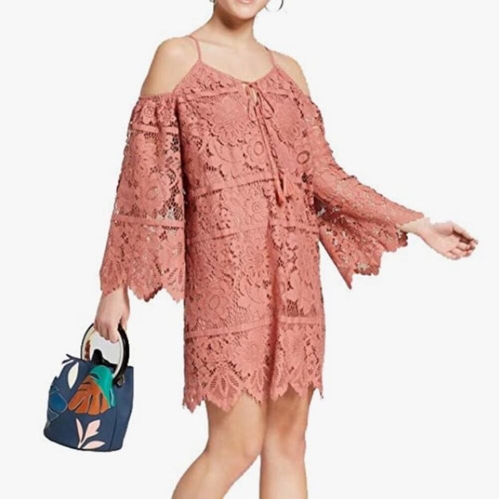 Xhilaration Mauve Pink Cold Shoulder Bell Sleeve Mini Dress Women's Size Small